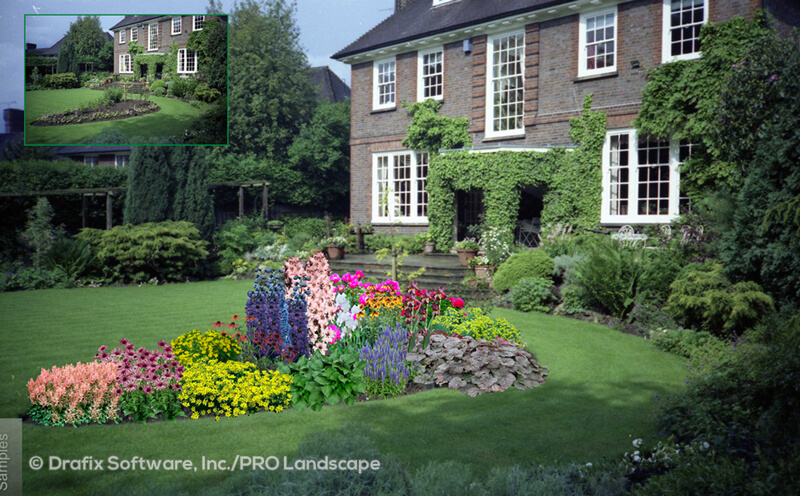 before and after with 3d renderings of garden